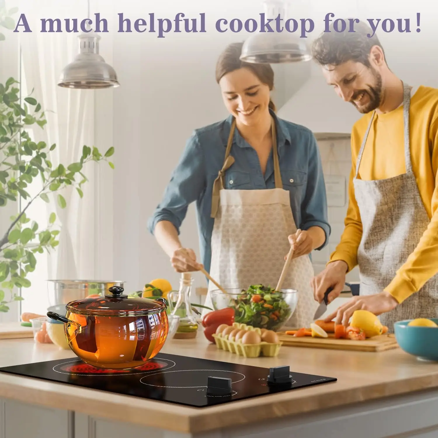 نوكستون 110 فولت موقد سيراميك كهربائي 2 شعلة، توصيل 12 بوصة، 2000 وات، استخدام مدمج أو عداد، 9 مستويات طاقة، تحكم في المقابض