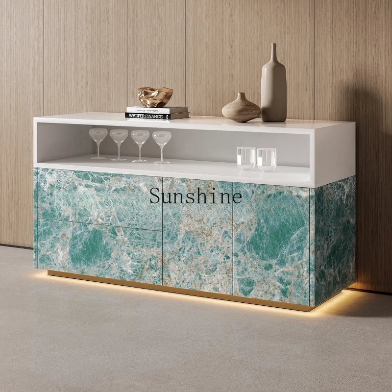 

Rock slab dining side cabinet integrated against the wall, high-end Italian entrance restaurant locker