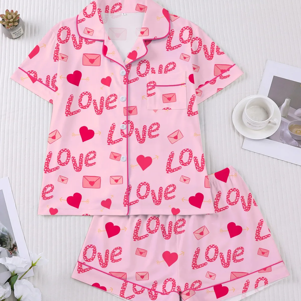 

Женский пижамный комплект: модная домашняя одежда для весны и осени, пижама с принтованным воротником и коротким рукавом