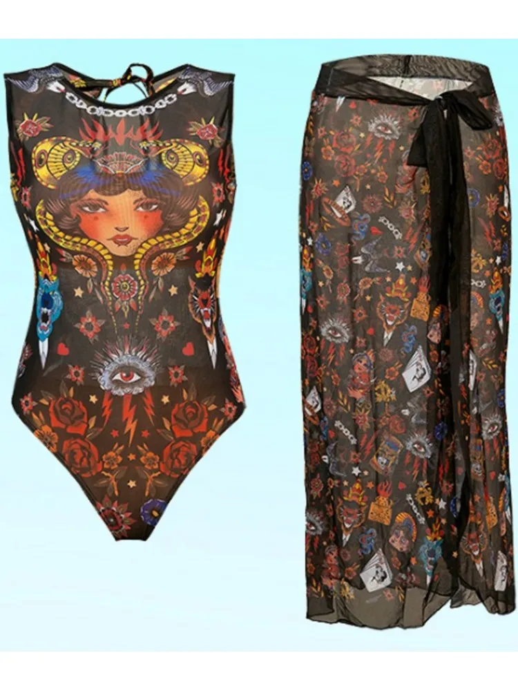 

Сетчатый сексуальный купальник с высокой талией для женщин, летний комплект бикини без рукавов, пляжный купальный костюм для плавания