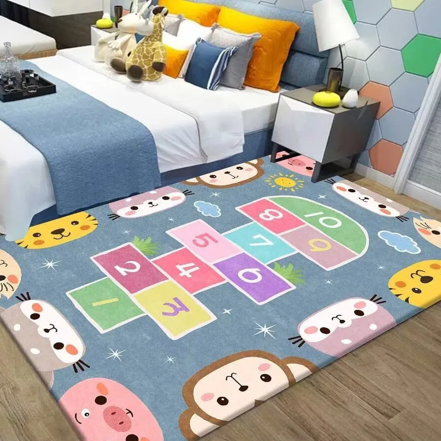 VIKAMA Flannel Children's Carpet, Parking Lot Climbing Mat, Game Traffic Mat, Early Education Kindergarten Rug Home Decoration