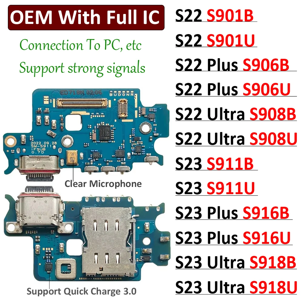 

USB Charging Board Port Dock Charger Connector Microphone Flex Cable For Samsung S22 S23 Plus Ultra 5G S908B S901B S906B 5G