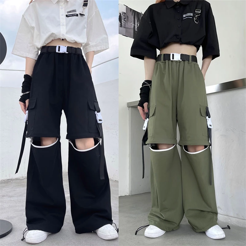 

Summer Harajuku Style High Street Pants Trend Detachable Hem Workwear Pants Military Green Black Casual Trend Women's Clothing