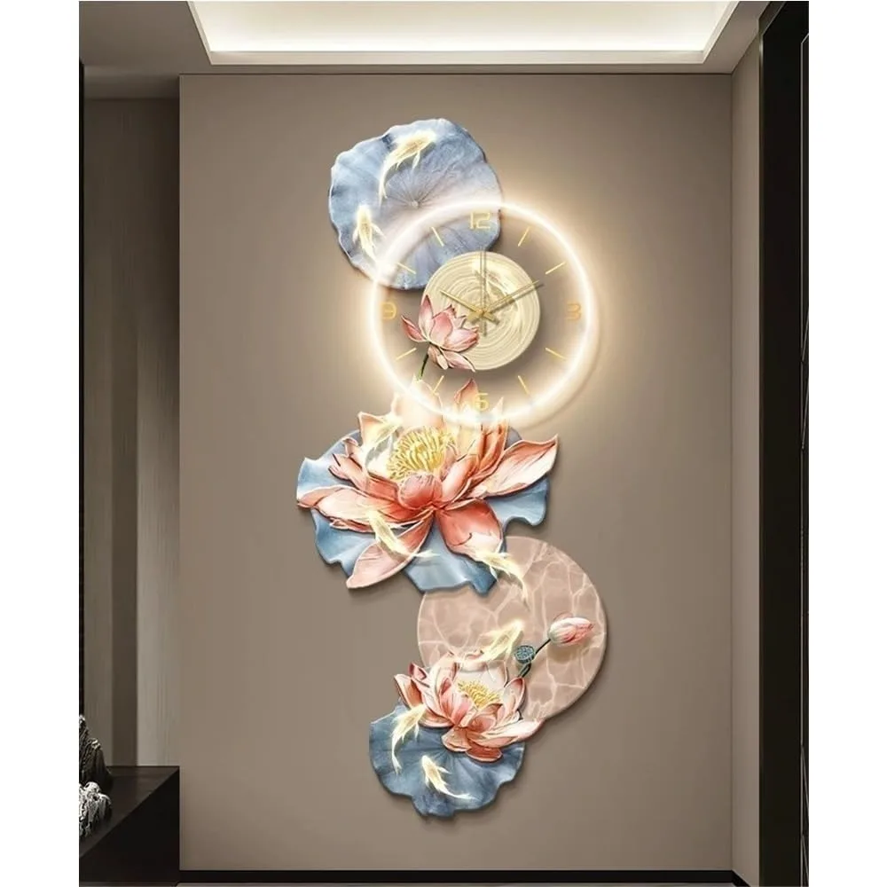 

Sichabeixc Modern Porch Wall Art Decor with Clock, 3D Vision Wall Sculpture with LED Light, Plug-in Power Supply Hanging Mural,