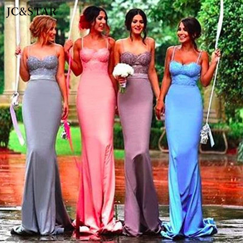 

mermaid bridesmaid dressespink sexy sweetheart spaghetti straps vestidos para bodas mujer invitada beaded applique evening Gowns