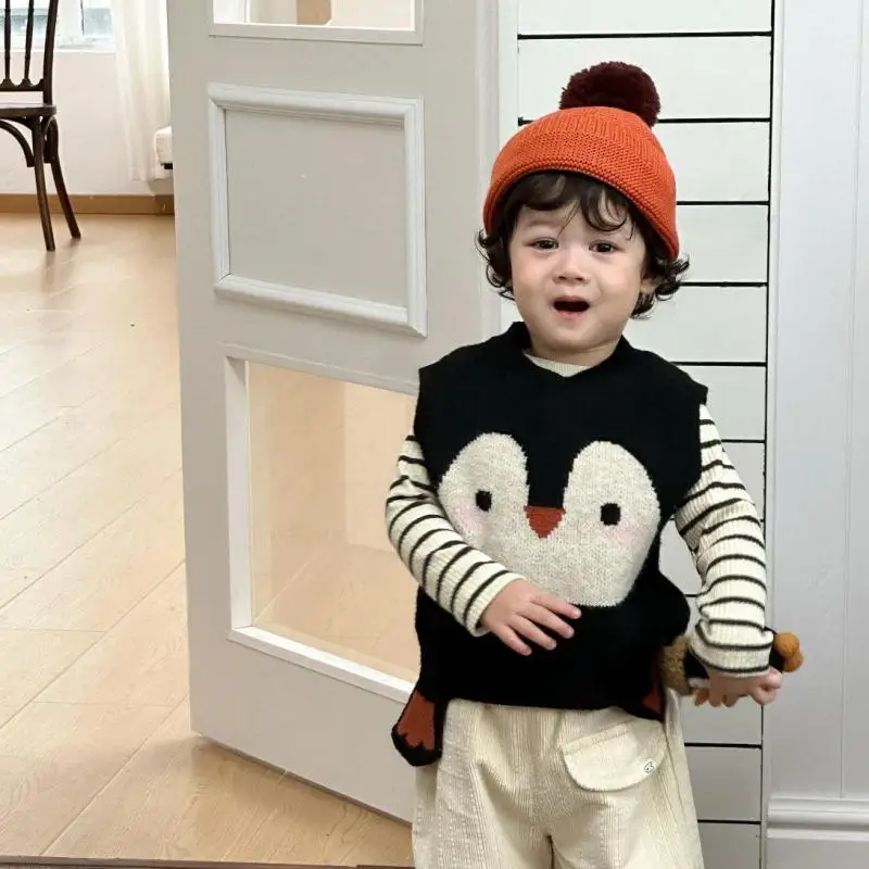 Infant Toddler Knitted Coat Boys Casual Vest Jacket 2025 Autumn New Baby Sleeveless Knit Vest Cotton Girls Cute Cartoon Vest