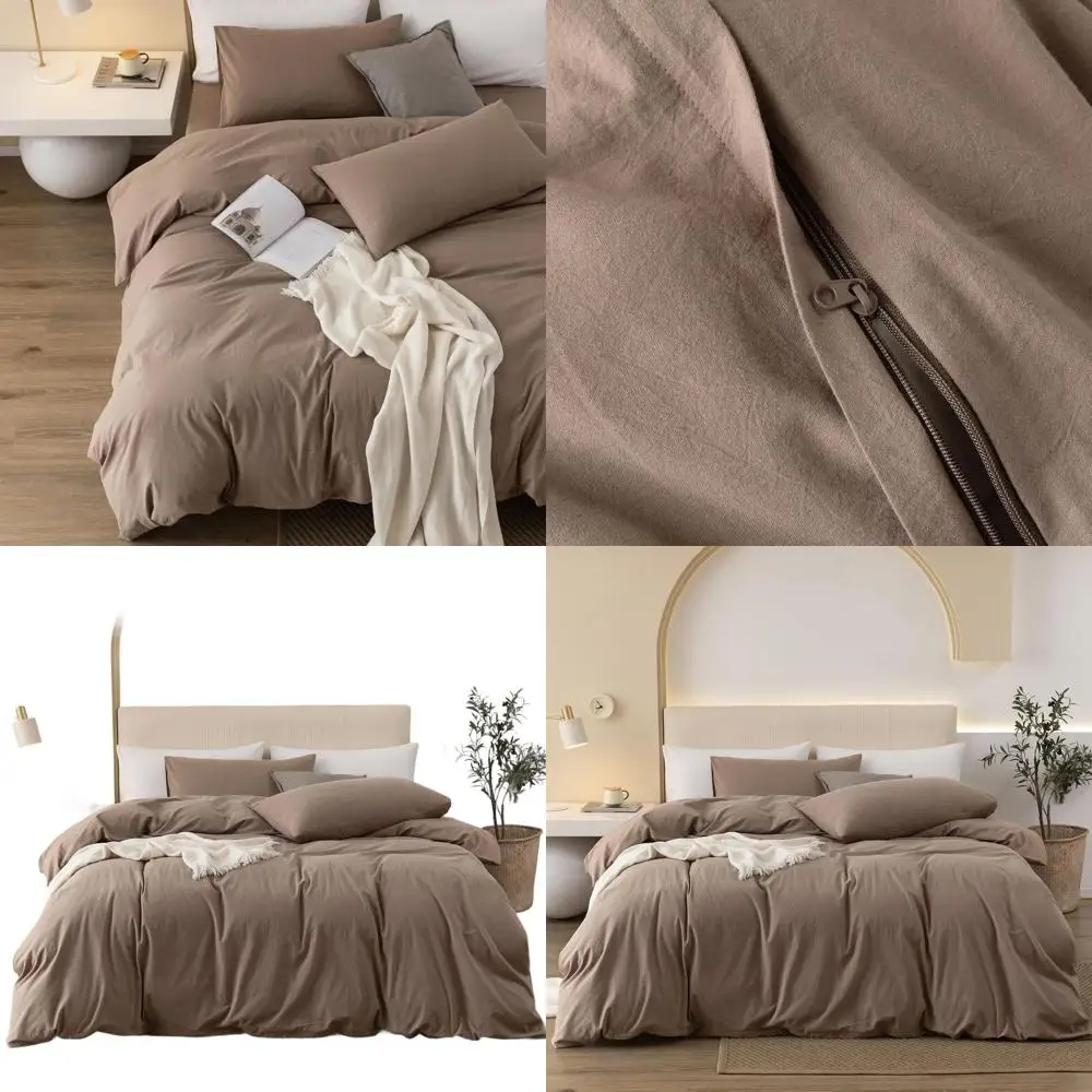 

100% Washed Cotton Duvet Cover Set 3 Pieces Queen, 1 Duvet Cover 90x90 Inches(Comforter Not Included) and 2 Pillowcases,Linen Fe