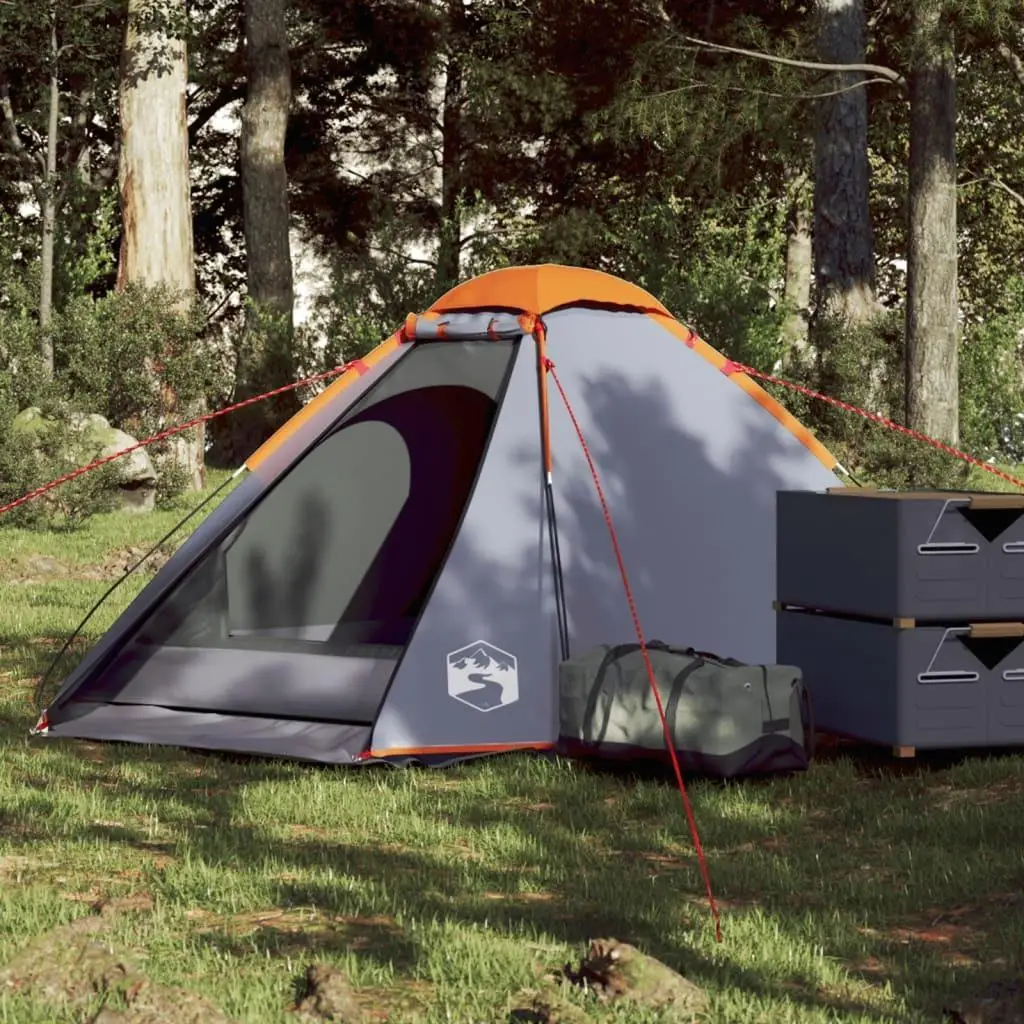 Wasserdichtes Kuppel-Campingzelt für 2 Personen in Grau und Orange – ideal für Outdoor-Abenteuer