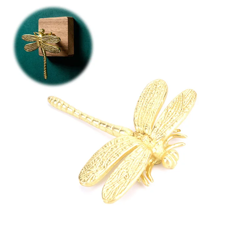 Nordic Gold Dragonfly Single Hole Retro Brass Furniture Handle Luxurious Kitchen Drawer Handles Hardware Dresser Cabinet Pulls