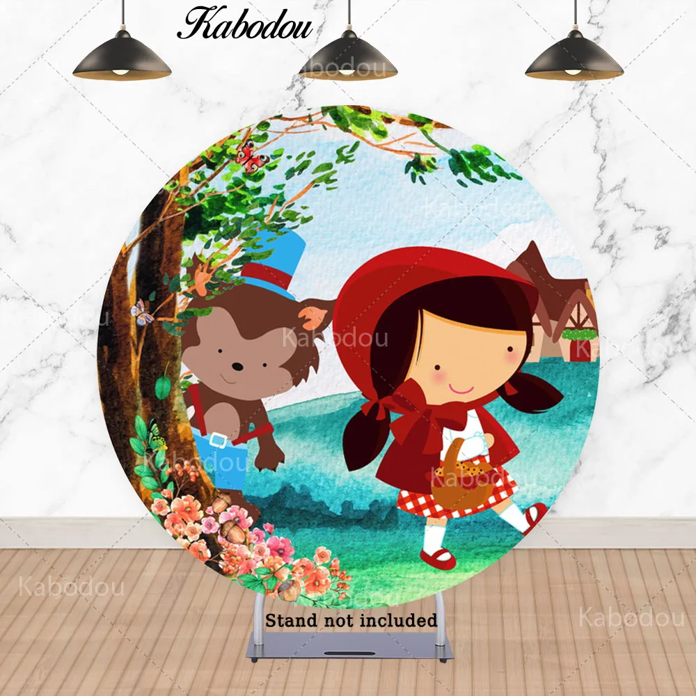 Kabodou Little Red Riding Hood Backdrop Round With Elastic Photography Studio Background Baby Shower Party Decorations Banner