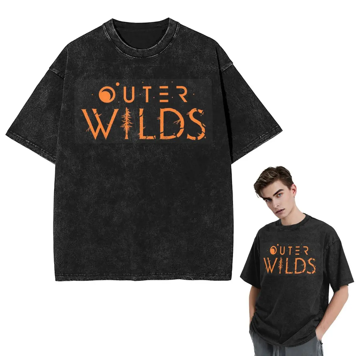 Streetwear T-Shirts Outer Wilds Ventures Patch Washed T Shirt Short Sleeve Hip Hop T-Shirt Tops Tees for Men Women