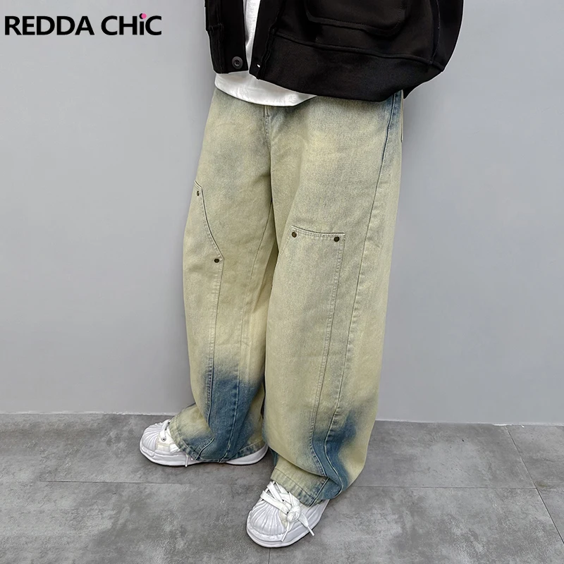 

REDDACHIC Tie Dye Blue Collision Baggy Jeans Men Vintage Wide Leg Loose Casual Oversized Pants Street Style Korean Y2k Trousers