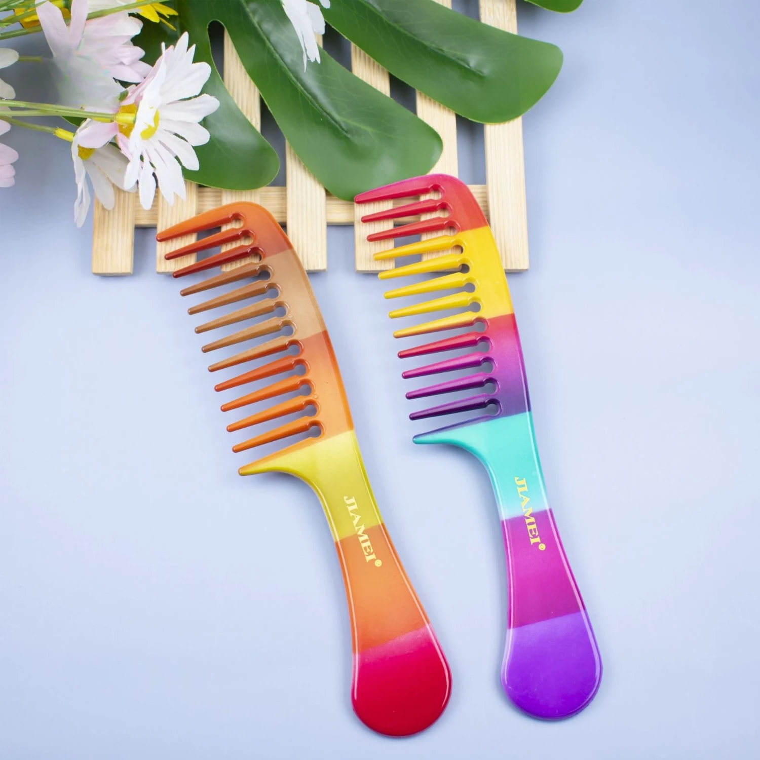 5/10pcs Gradient Rainbow Color Large Wide Toothed Comb Anti static Smooth Hair Comb Curling Wet and Dry dual-use.