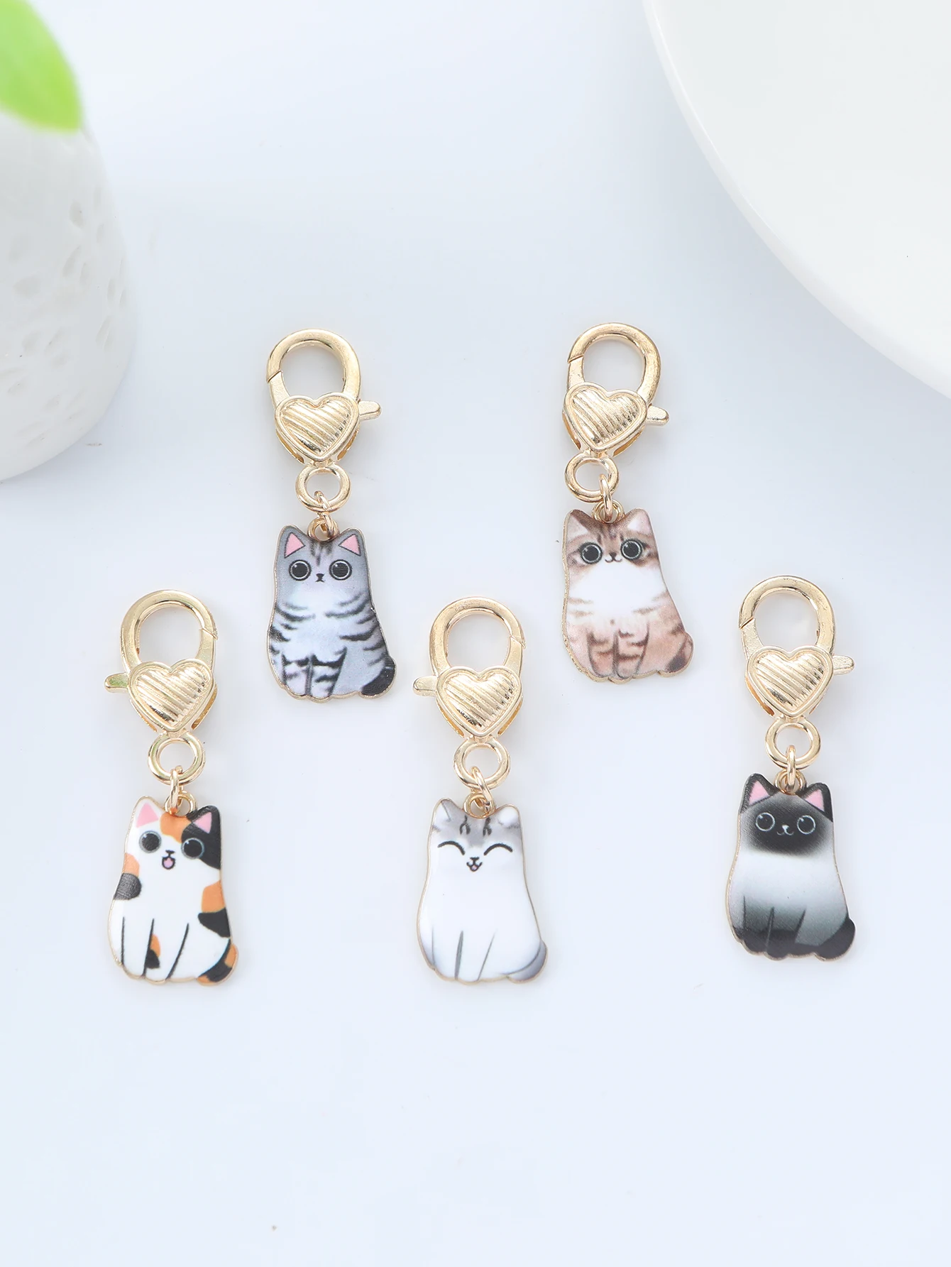 5 Pcs Cat Keychain Pet Key Ring Animal Key Chains Souvenir Gifts For Women Men Cay Keys DIY Handmade Jewelry