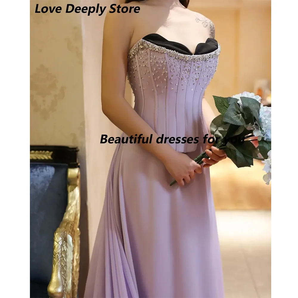 

Сиреневые вечерние платья по индивидуальному заказу Милая без рукавов Русалка Вечерние платья Плиссированные кристаллы длиной до пола Вечернее платье