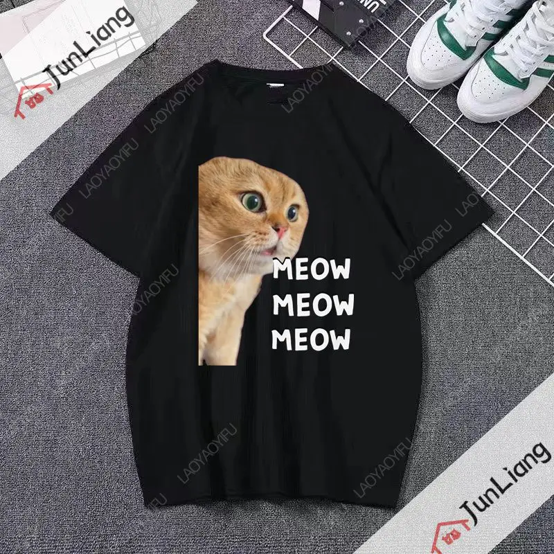 

Милый кот мем графический принт Kawaii Harajuku Y2K подарок унисекс модная рубашка негабаритная рубашка с короткими рукавами летний топ