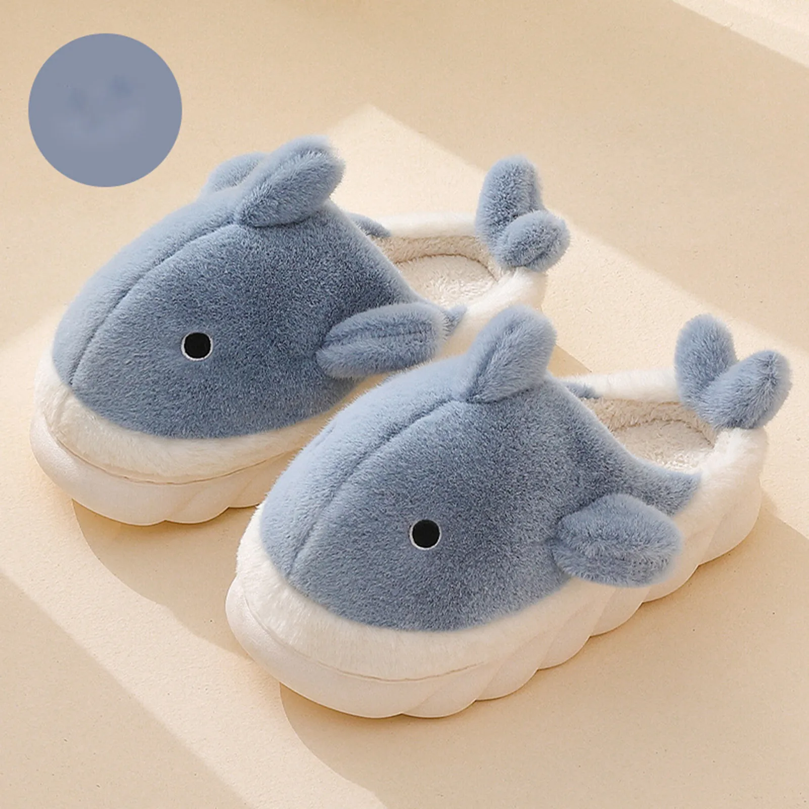 Funny Animal Shark Cotton Slippers Women's Thick Soles Home Slipper 2024 Winter New Warm Non Slip Lovely Plush Couple Slippers