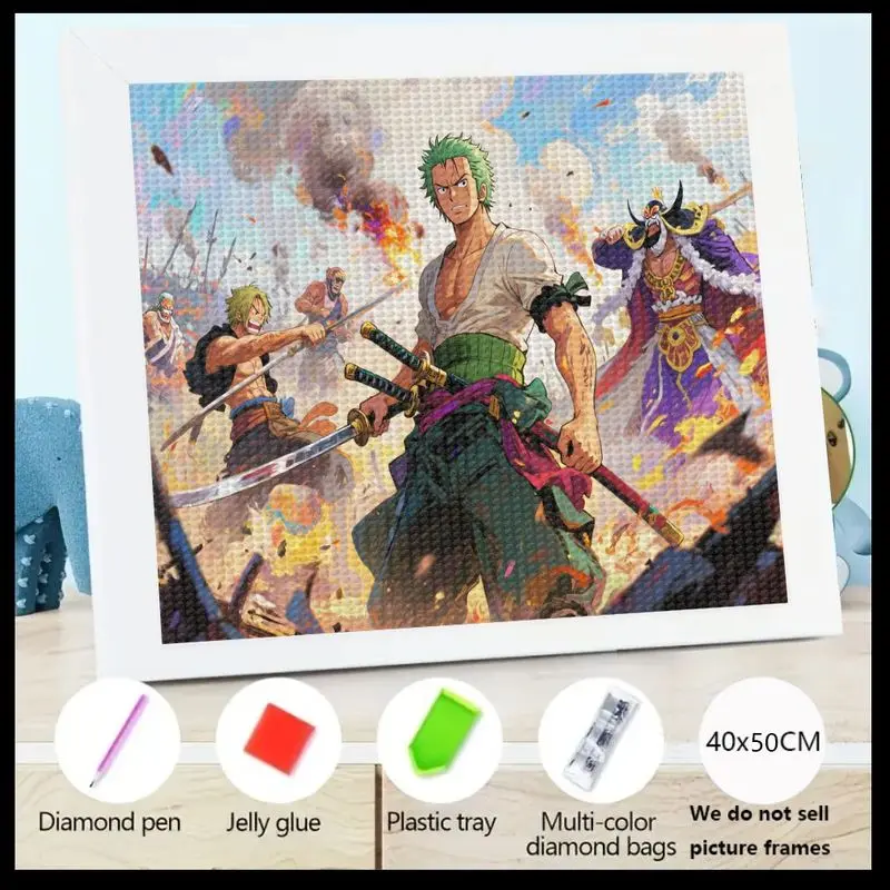 

1PC 5D DIY Full Drill Anime One Piece Roronoa Zoro & Luffy Diamond Painting Kit, Crystal Gem Painting Art Set, Epic Battle Scene