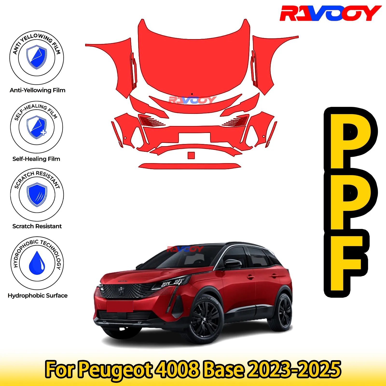 

Для Peugeot 4008 Base 2023-2025 глянцевый матовый черный предварительно вырезанный передний комплект PPF, защитная пленка для краски