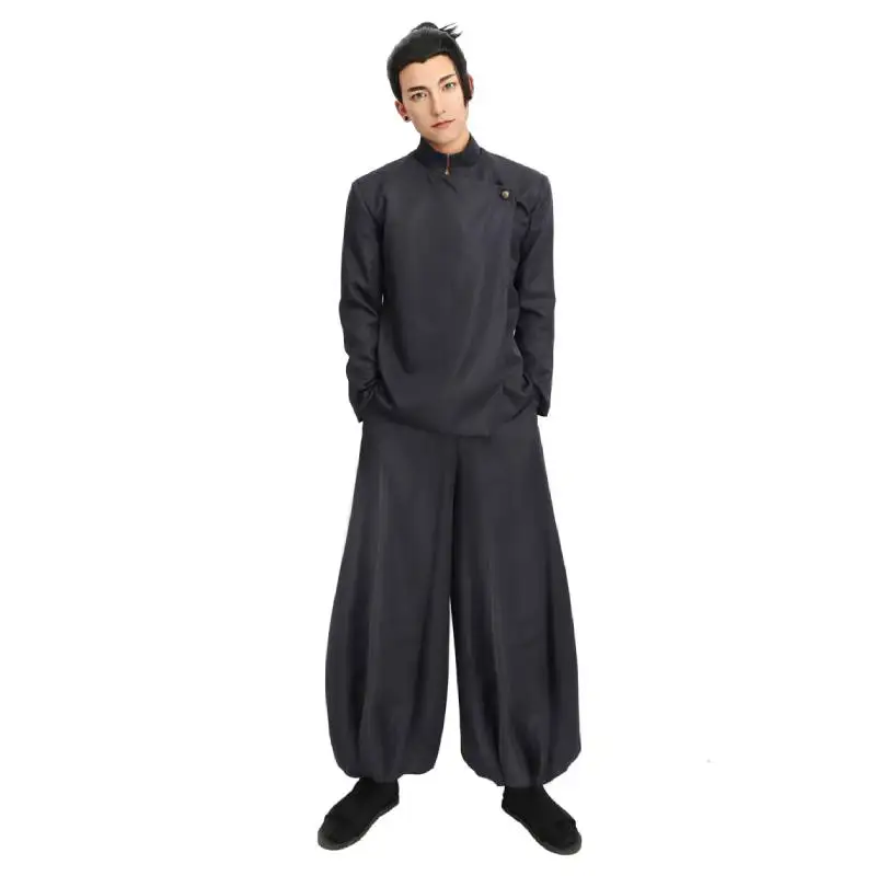 WENAM Japanese Anime Geto Suguru Cosplay Costume High-Collar Jacket Wide Leg Pants with Earrings Halloween Cosplay Outfits