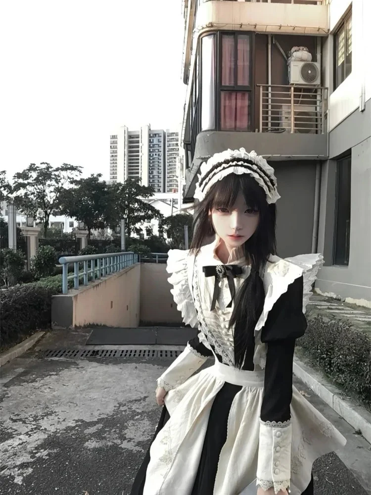 Y2k Zware Gothic Lolita Lange Mouw Jurk Voor Vrouwen 2023 Nieuwe Onregelmatige Meid Schort Twee Stukken Sets Dark Academia kleding