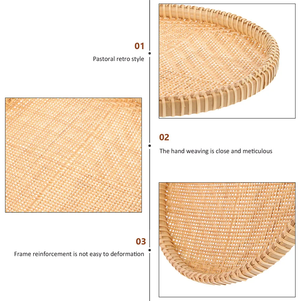 

Bamboo Fruit Plate Storage Baskets Food Kitchen Drain Weaving for Vegetable Drainage Child Draining