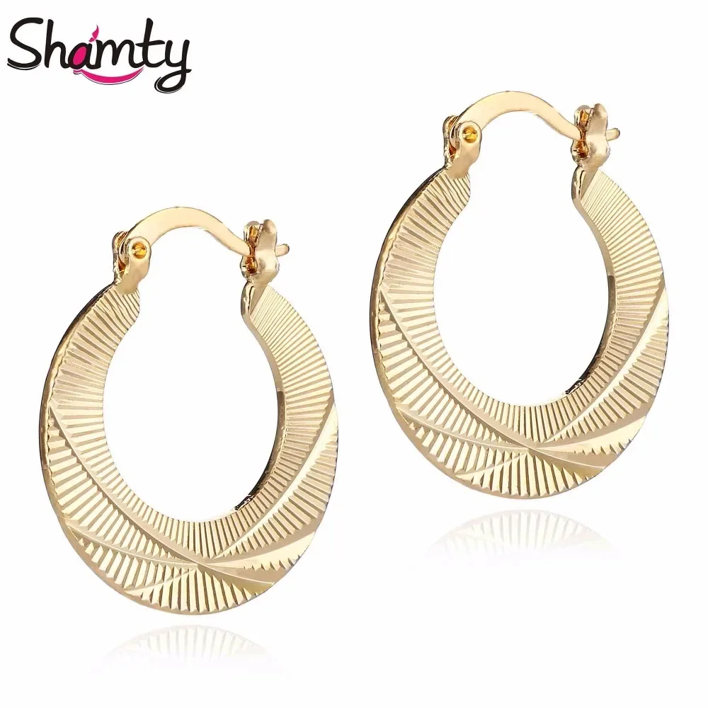 Shamty Earrings Loop For Women Pattern Circle Round Trendy Pure Gold Color Hoop Earrings Jewelry Inside Outside Hoop E30005