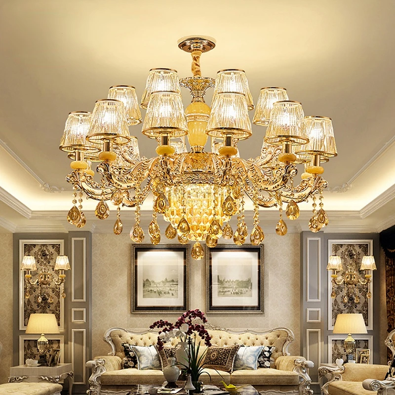 European-style villa Chandelier Luxury Atmosphere High-Class  Elegant Natural Jade Crystal Lamps  Led Lights Pendant Lights