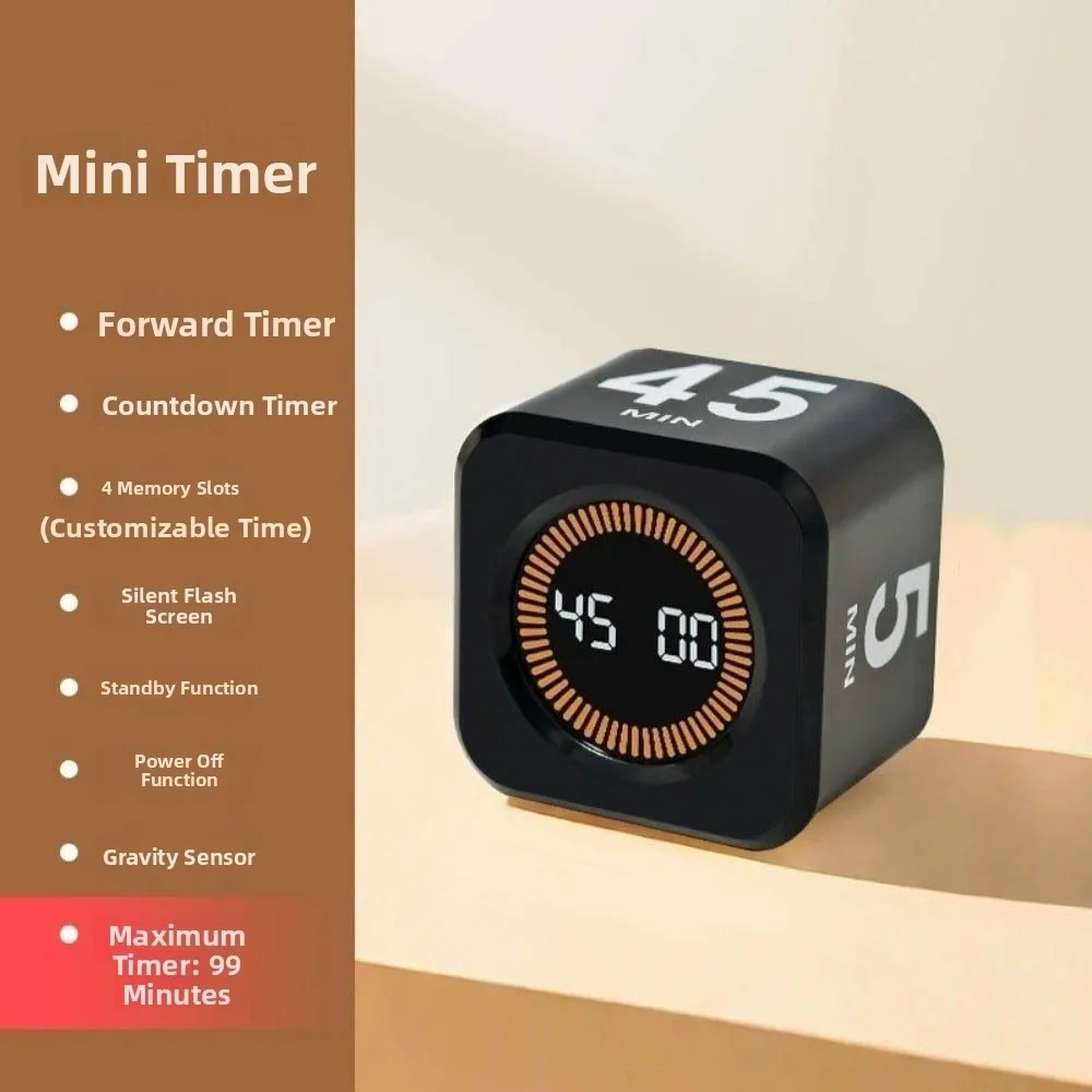 

4 Preset Time Visual Flip Timer Gravity Sensor Cube Shape Gravity Sensor Timer LED Display Countdown Function Countdown Timer