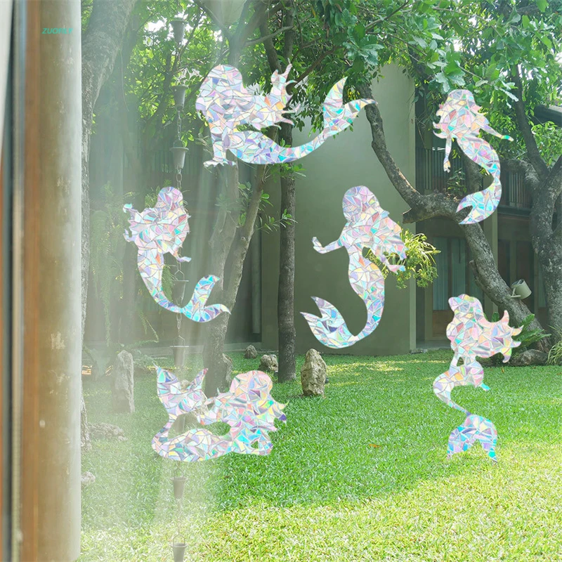 Dinosaur Mermaid Rainbow Window Film 3D Sun Catcher Wall Stickers Electrostatic Paste Glass Decals Home Decor Bedroom Kids Room