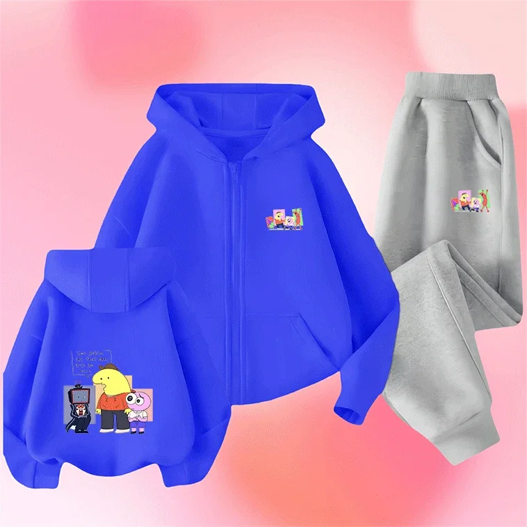 

Latest Smiling Friends Season Kids Zip Up Hoodie Set Cute Cartoon Printed Warm Windproof Autumn Winter Fashion