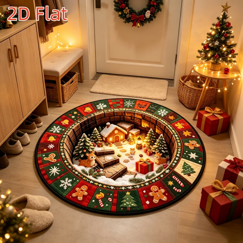 Christmas Gingerbread House Round Rug Bedroom Living Room Holiday Decor Circular Carpet Dining Room Entryway Patio Floor Mat