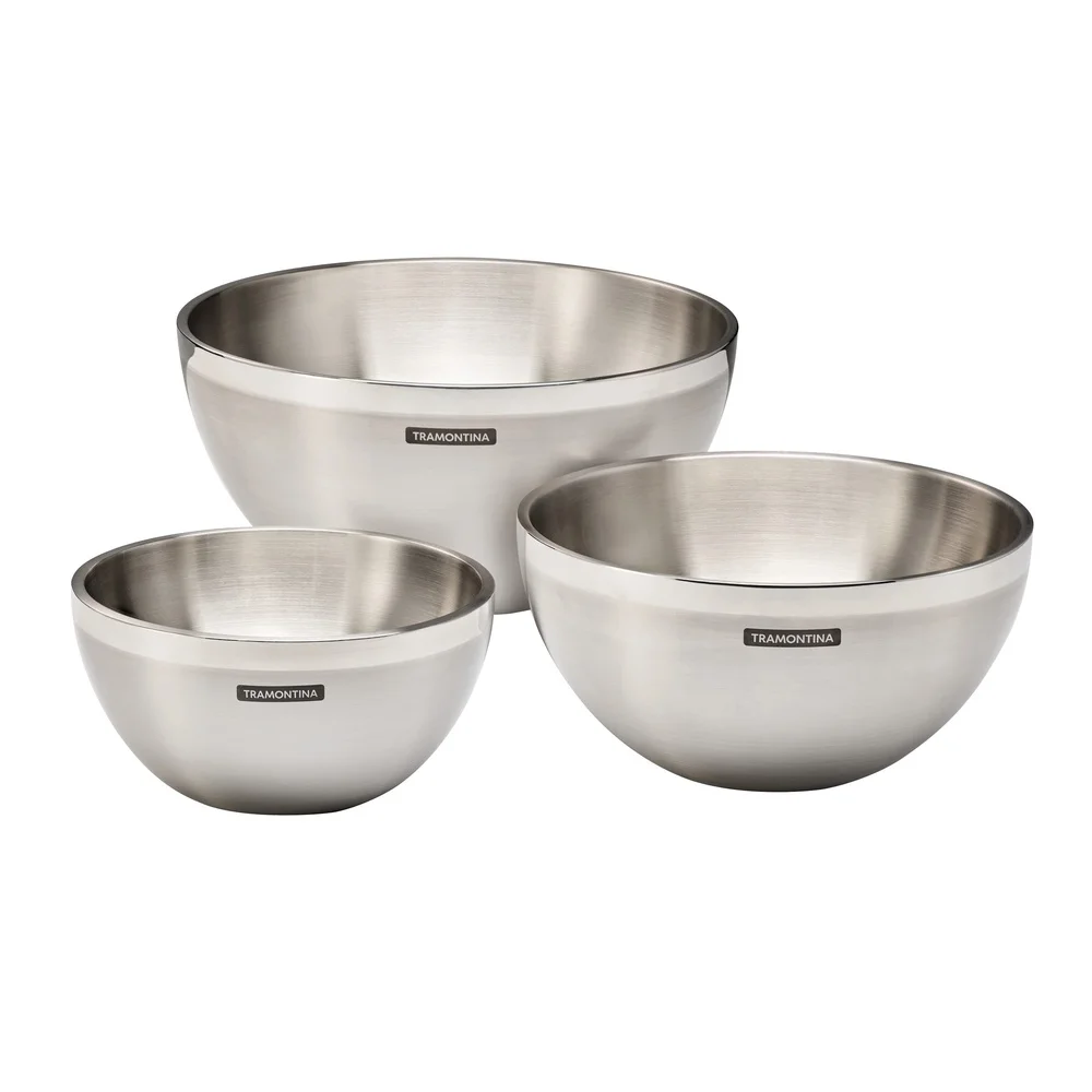 3 Buah Set Mangkuk Pencampur Baja Tahan Karat Dinding Ganda Terisolasi Penyimpanan Bersarang Aman Pencuci Piring Penyajian Dapur Elegan