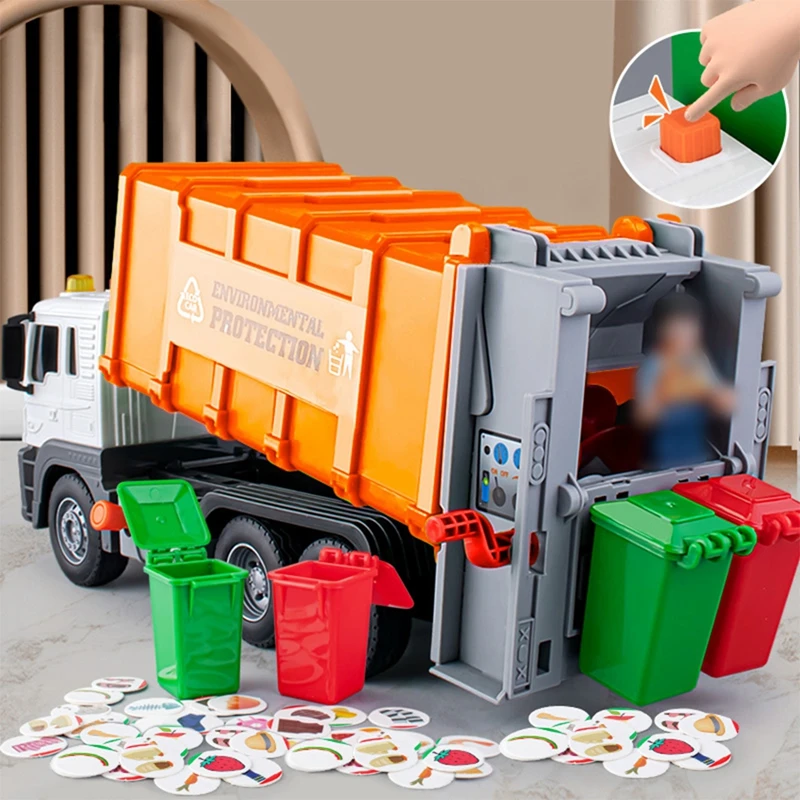 City Garbage Truck Model Kids Toys Diecast Plastics Garbage Sorting Sanitation Vehicle Car Sound Light Toy Vehicles Kids Gifts