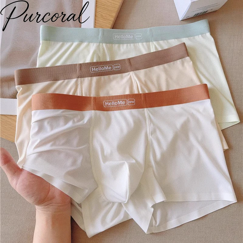 2Pcs 2026 New Men Ice Silk Mesh Boxer Briefs U Convex Pouch Breathable Soft Color Matching Elastic Waistband Male Underpants