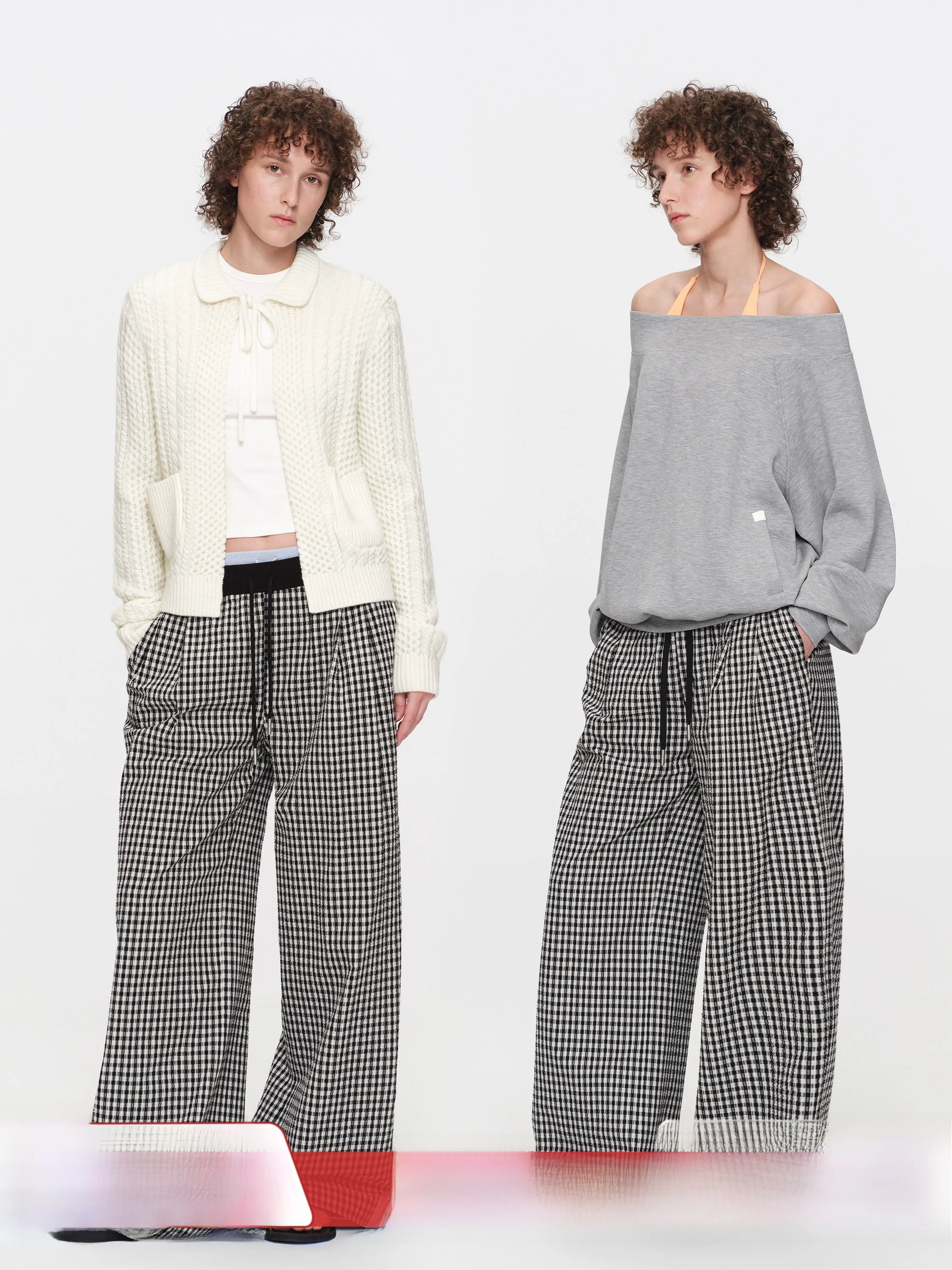 

SMIIILE Lazy Style Women's High Waist Wide Leg Pants Checkered Loose Fit Casual Straight Cut Trousers Elastic Waist Spring Su...