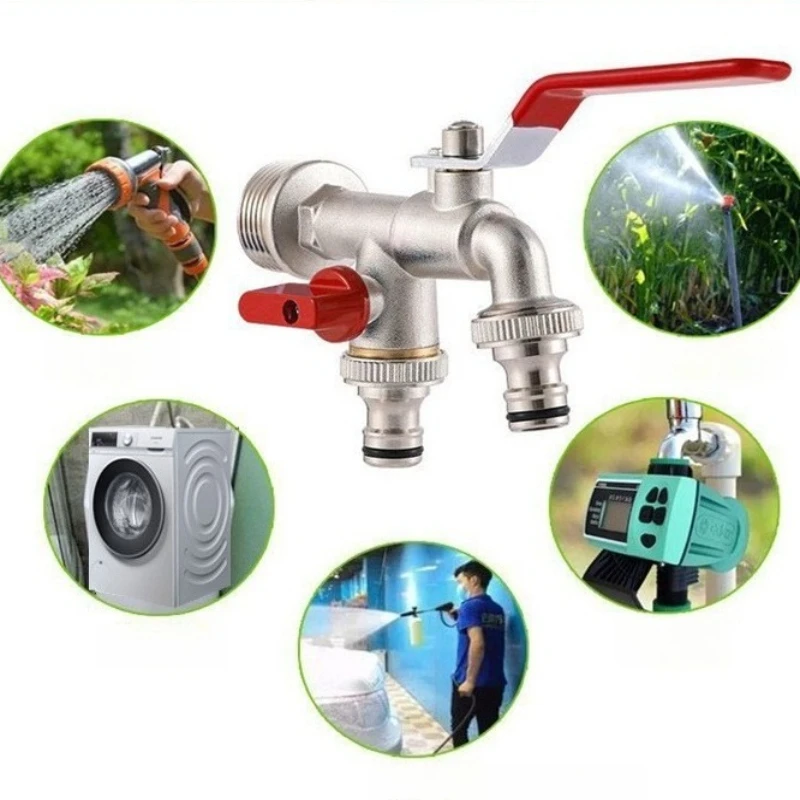 Washing Machine Belt Spout Faucet Zinc Alloy Garden Spout One in Two Out Multi-purpose Spout