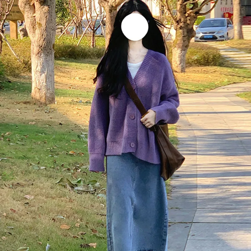 Mulheres de malha cardigans casaco ou saia elegante clássico suéteres streetwear casual manga longa chique topo confortável novo