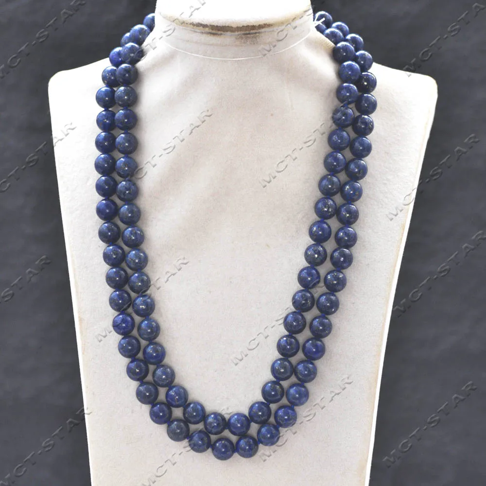 

Z14246 Long 42'' 10mm Blue Round Lapis lazuli Jaguar CZ Necklace