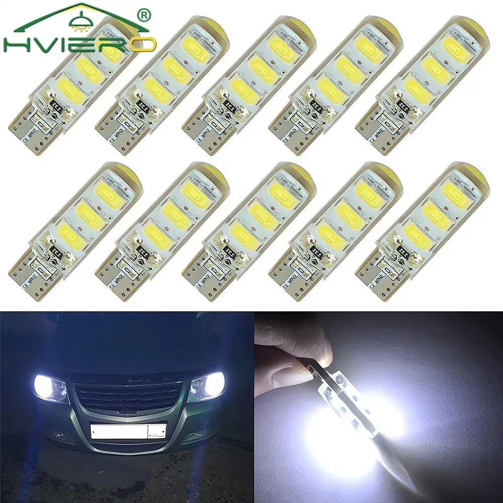 2/10 T10 DC 12V Automotive LED 194501 6SMD 5630 Silicone Cob Marking Tail Wedge Parking Fog Running Light Bulb Tube Illumination