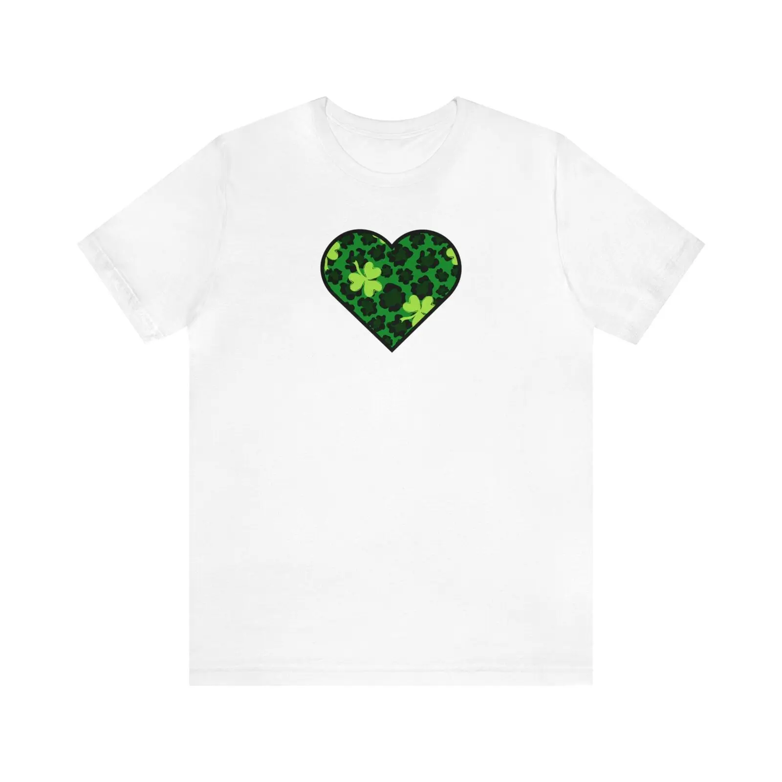 

Bella Canvas 3001, Unisex, White, Heart St. Patrick's Day Animal Print, T-Shirt