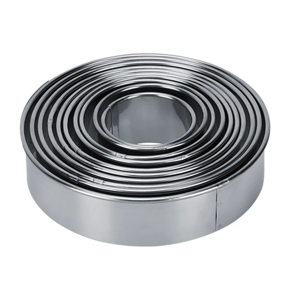 12pcs Stainless Steel Cookie Cutter Set Rolled Edge Smooth Seam Round Pastry Mold Reusable Storage Box Cake Ring Mold