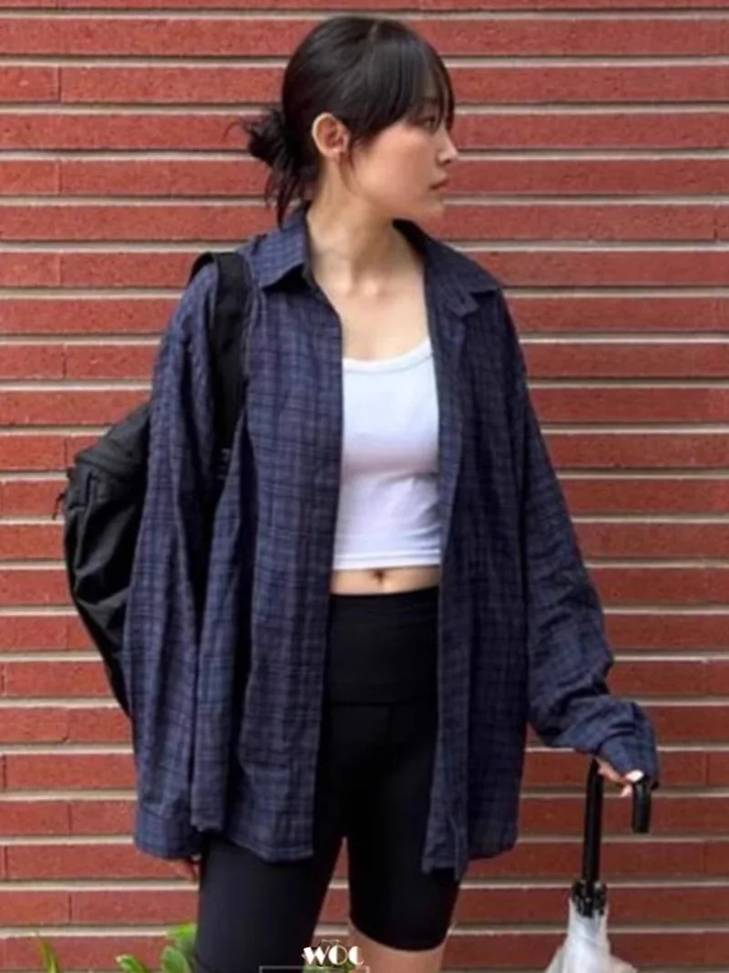 

Blouse for Women Fashion 2025 Blusas Mujer Casual Vintage Men Tops Plaid Shirts & Blouses Grunge American Streetwear Punk