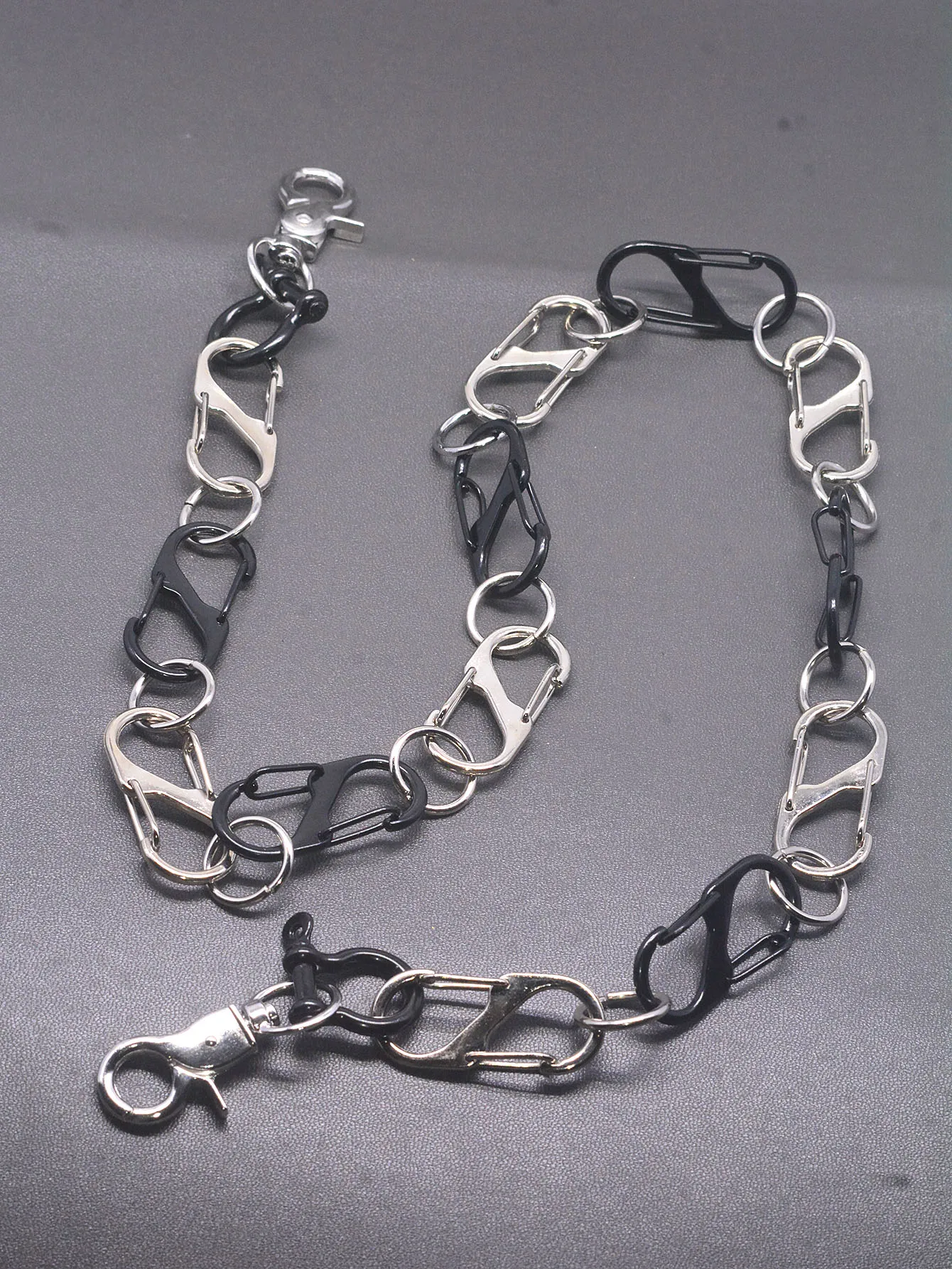 Unique Design 29 Inch Long Black Silver Two Tone Jeans Wallet Cuban S Link Chain Keychain EDC Waist Pants Gift