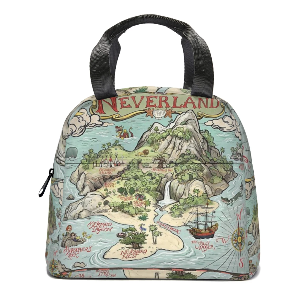 Neverland Map Portable Lunch Bag Food Thermal Box Durable Cooler Lunchbox with Shoulder Strap Picnic Bag Office