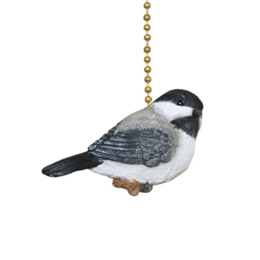 Chickadee Little Bird Ceiling Fan Pull Chain Light Decorative Extension with 6" Gold Accent Chain, 3D Resin Design