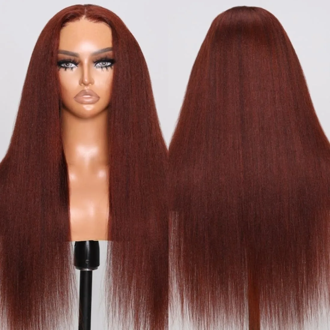 13X4 البني المحمر غريب مستقيم الدانتيل شعر مستعار أمامي شعر الإنسان أوبورن النحاس ياكي مستقيم 4x4 شعر مستعار دانتيل شفاف 250% الكثافة