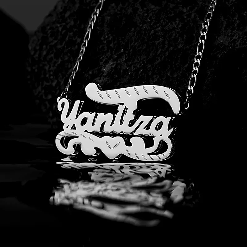 

Fashion Stainless Steel Customized Name Pendant Personalized Double Layers Love Wave Letter Necklace Jewelry Dropshipping