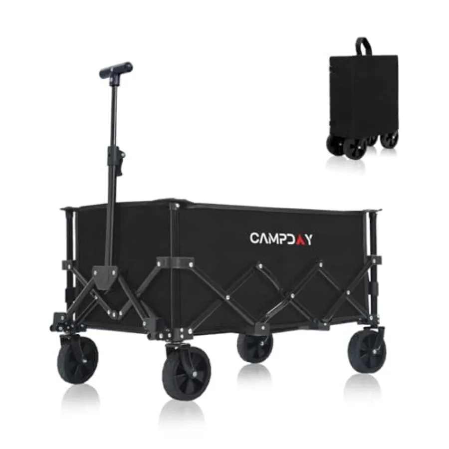 

Foldable Wagon Cart Utility Folding Wagon Lightweight 12 lbs 110L 250 lbs Capacity Collapsible Cart with Wheels Adjustable Hand