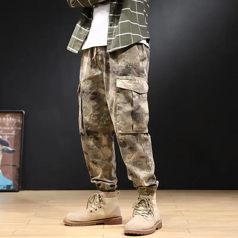Fall Desert Camouflage Work Pants Men's Cuffed Outdoor Sports Tactical Tough Guy Casual Loose Match All Seasons Trousers